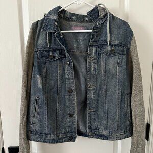 Women's Denim and Sweatshirt Hooded Jacket